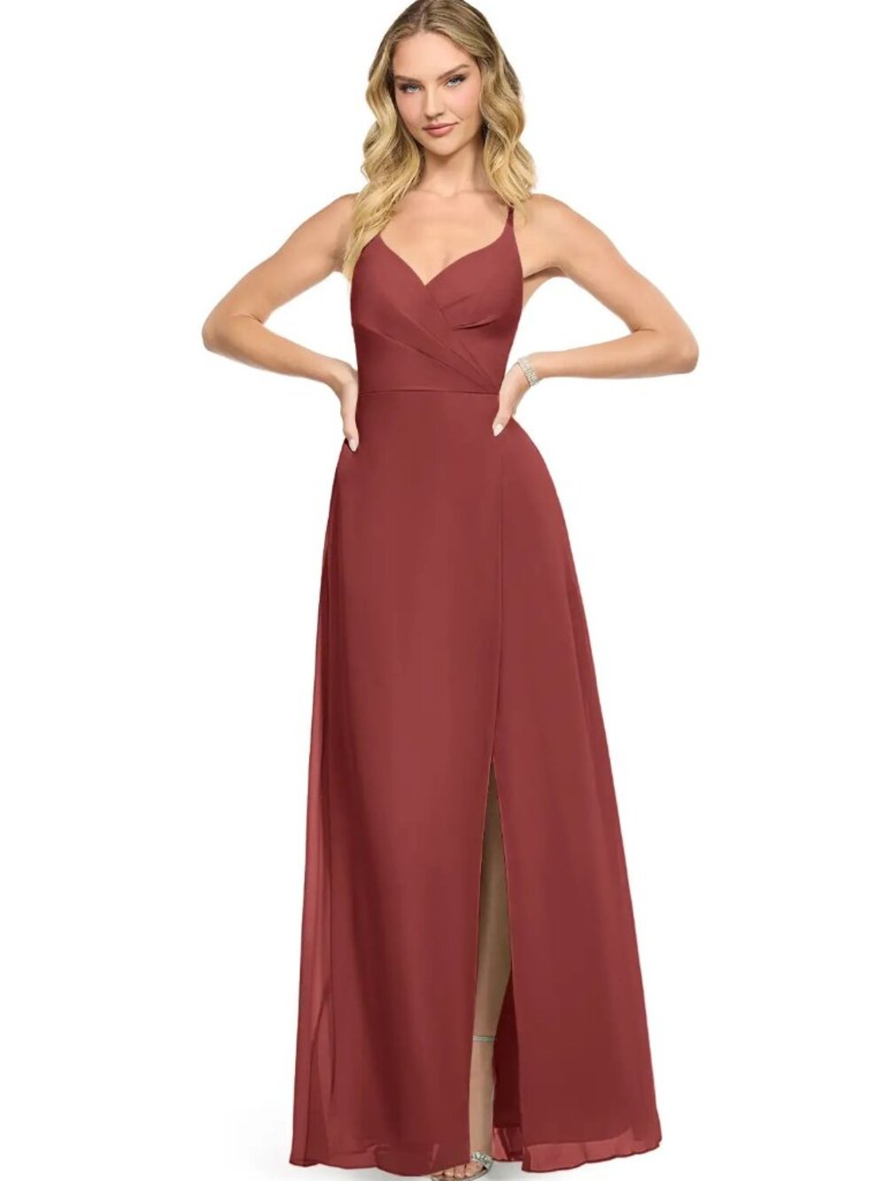 Azazie Davis, Color: Terracotta, Size A4, Bridesmaid Dresses, Chiffon
